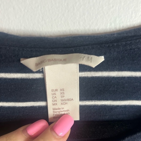 H&M size xs navy blue and white striped jersey dress with pockets - Picture 5 of 6